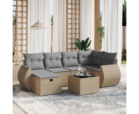 vidaXL vidaXL 7-cz. zestaw mebli ogrodowych z poduszkami, mieszany beż Dārza mēbeļu komplekti