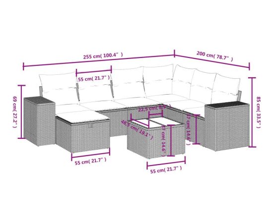 vidaXL vidaXL 8-cz. zestaw mebli ogrodowych z poduszkami, mieszany beż Dārza mēbeļu komplekti