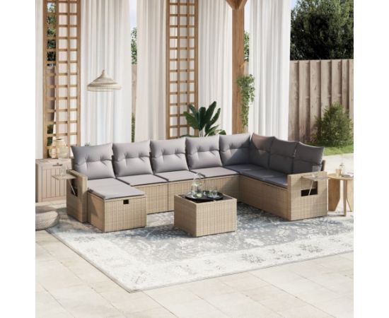 vidaXL vidaXL 9-cz. zestaw mebli ogrodowych z poduszkami, mieszany beż Dārza mēbeļu komplekti