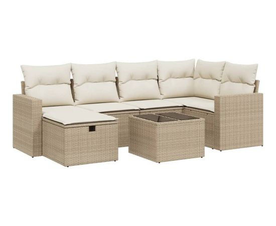 vidaXL vidaXL 7-cz. zestaw wypoczynkowy do ogrodu, z poduszkami, beżowy Dārza mēbeļu komplekti