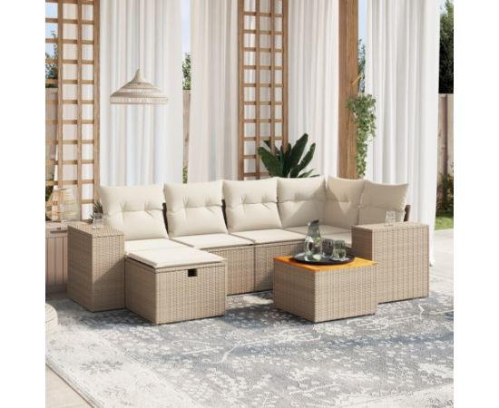 vidaXL vidaXL 7-cz. zestaw wypoczynkowy do ogrodu, z poduszkami, beżowy Dārza mēbeļu komplekti