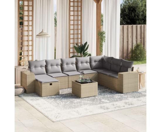 vidaXL vidaXL 9-cz. zestaw mebli ogrodowych z poduszkami, mieszany beż Dārza mēbeļu komplekti