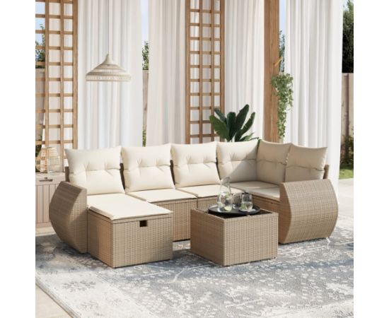 vidaXL vidaXL 7-cz. zestaw wypoczynkowy do ogrodu, z poduszkami, beżowy Dārza mēbeļu komplekti