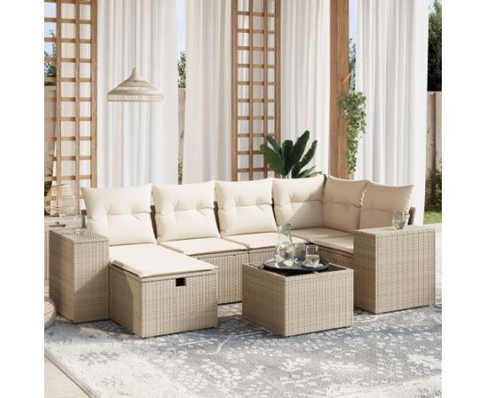 vidaXL vidaXL 7-cz. zestaw wypoczynkowy do ogrodu, z poduszkami, beżowy Dārza mēbeļu komplekti