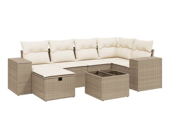 vidaXL vidaXL 7-cz. zestaw wypoczynkowy do ogrodu, z poduszkami, beżowy Dārza mēbeļu komplekti