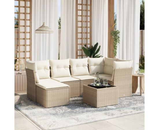 vidaXL vidaXL 7-cz. zestaw wypoczynkowy do ogrodu, z poduszkami, beżowy Dārza mēbeļu komplekti