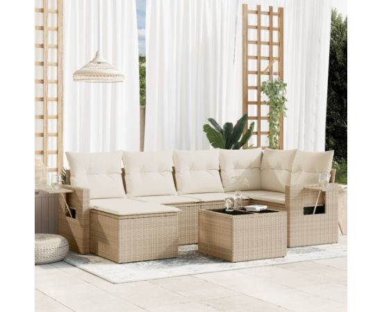 vidaXL vidaXL 7-cz. zestaw wypoczynkowy do ogrodu, z poduszkami, beżowy Dārza mēbeļu komplekti