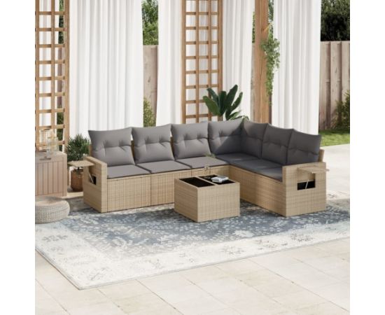 vidaXL vidaXL 7-cz. zestaw wypoczynkowy do ogrodu, z poduszkami, beżowy Dārza mēbeļu komplekti