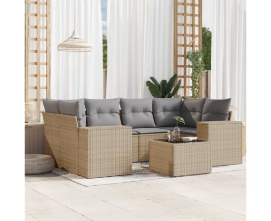 vidaXL vidaXL 7-cz. zestaw wypoczynkowy do ogrodu, z poduszkami, beżowy Dārza mēbeļu komplekti