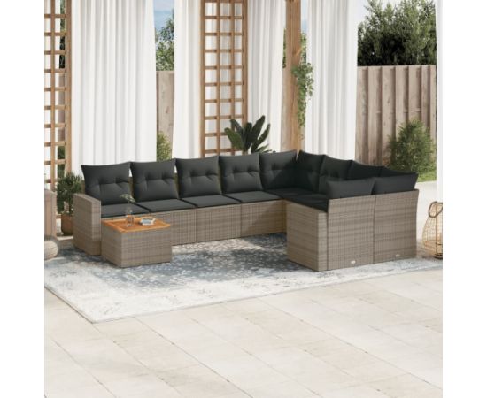 vidaXL vidaXL 10-cz. zestaw wypoczynkowy do ogrodu, z poduszkami, szary Dārza mēbeļu komplekti