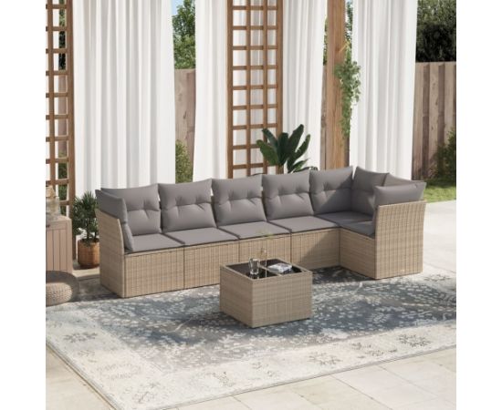 vidaXL vidaXL 7-cz. zestaw wypoczynkowy do ogrodu, z poduszkami, beżowy Dārza mēbeļu komplekti