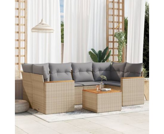 vidaXL vidaXL 7-cz. zestaw wypoczynkowy do ogrodu, z poduszkami, beżowy Dārza mēbeļu komplekti