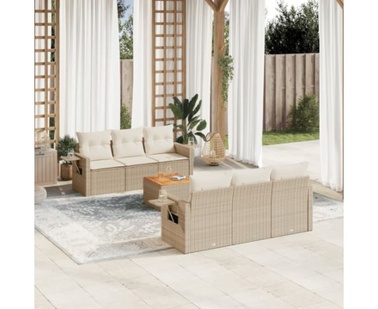 vidaXL vidaXL 7-cz. zestaw wypoczynkowy do ogrodu, z poduszkami, beżowy Dārza mēbeļu komplekti