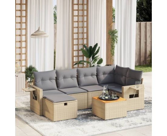 vidaXL vidaXL 7-cz. zestaw mebli ogrodowych z poduszkami, mieszany beż Dārza mēbeļu komplekti