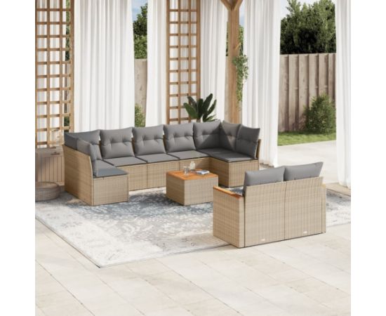 vidaXL vidaXL 10-cz. zestaw mebli ogrodowych z poduszkami, mieszany beż Dārza mēbeļu komplekti