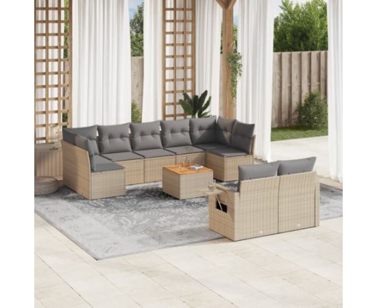 vidaXL vidaXL 10-cz. zestaw mebli ogrodowych z poduszkami, mieszany beż Dārza mēbeļu komplekti