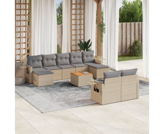 vidaXL vidaXL 10-cz. zestaw mebli ogrodowych z poduszkami, mieszany beż Dārza mēbeļu komplekti