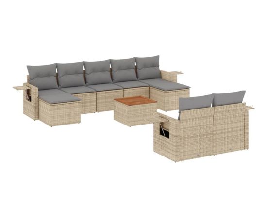 vidaXL vidaXL 10-cz. zestaw mebli ogrodowych z poduszkami, mieszany beż Dārza mēbeļu komplekti