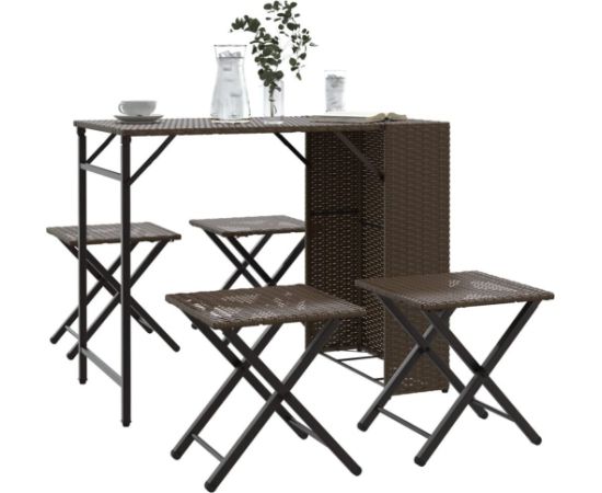 vidaXL 5-cz. zestaw mebli ogrodowych, składany, brązowy, polirattan Dārza mēbeļu komplekti
