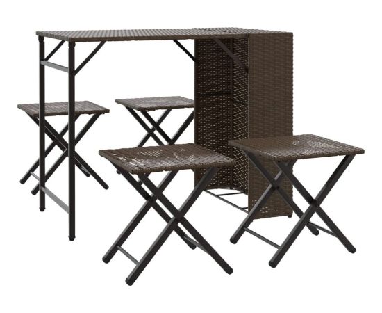 vidaXL 5-cz. zestaw mebli ogrodowych, składany, brązowy, polirattan Dārza mēbeļu komplekti