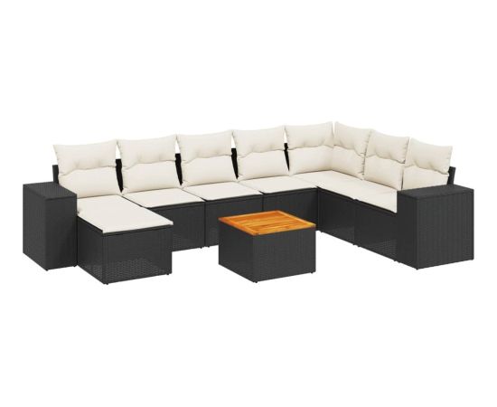 vidaXL 9-cz. zestaw wypoczynkowy do ogrodu, z poduszkami, czarny Dārza mēbeļu komplekti