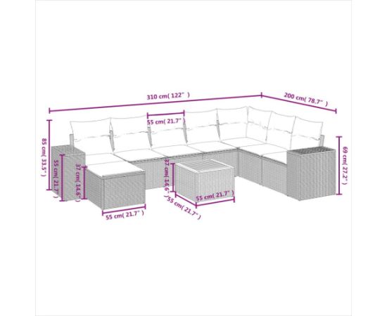 vidaXL 9-cz. zestaw wypoczynkowy do ogrodu, z poduszkami, czarny Dārza mēbeļu komplekti