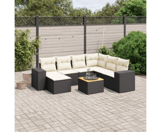 vidaXL 8-cz. zestaw wypoczynkowy do ogrodu, z poduszkami, czarny Dārza mēbeļu komplekti