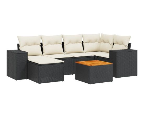 vidaXL 7-cz. zestaw wypoczynkowy do ogrodu, z poduszkami, czarny Dārza mēbeļu komplekti