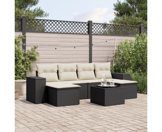 vidaXL 7-cz. zestaw wypoczynkowy do ogrodu, z poduszkami, czarny Dārza mēbeļu komplekti