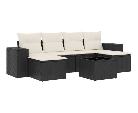 vidaXL 7-cz. zestaw wypoczynkowy do ogrodu, z poduszkami, czarny Dārza mēbeļu komplekti