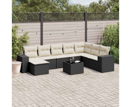 vidaXL 9-cz. zestaw wypoczynkowy do ogrodu, z poduszkami, czarny Dārza mēbeļu komplekti