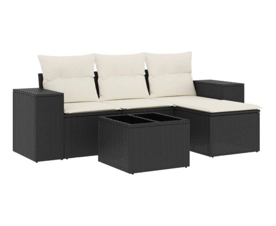 vidaXL 5-cz. zestaw wypoczynkowy do ogrodu, poduszki, czarny rattan PE Dārza mēbeļu komplekti