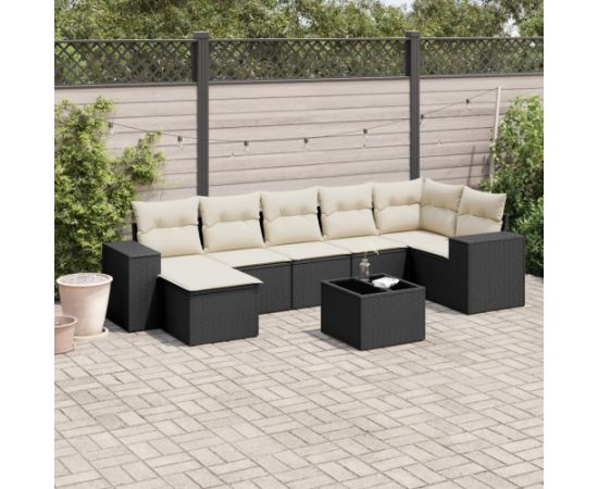 vidaXL 8-cz. zestaw wypoczynkowy do ogrodu, z poduszkami, czarny Dārza mēbeļu komplekti