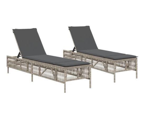 vidaXL Leżaki z poduszkami, 2 szt., jasnoszare, polirattan Шезлонги и пляжные стулья
