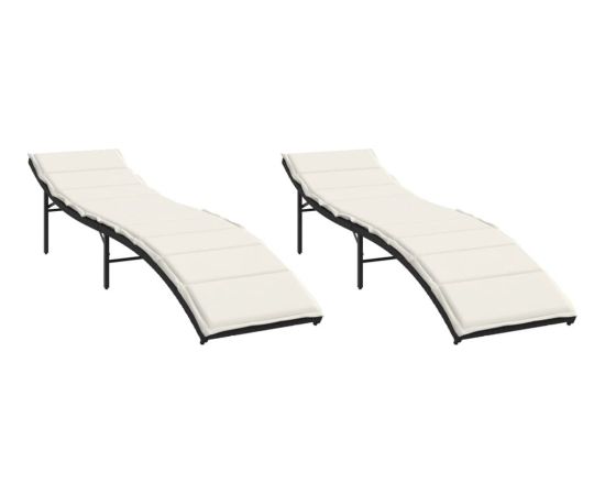 vidaXL Leżaki z poduszkami, 2 szt., czarne, polirattan Шезлонги и пляжные стулья