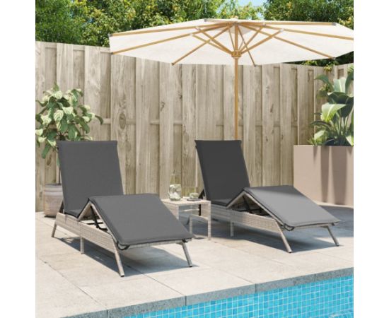 vidaXL Leżaki z poduszkami, 2 szt., jasnoszare, polirattan Шезлонги и пляжные стулья
