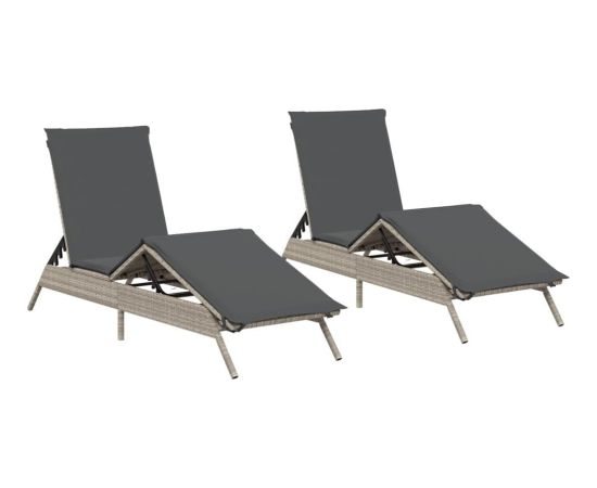 vidaXL Leżaki z poduszkami, 2 szt., jasnoszare, polirattan Шезлонги и пляжные стулья