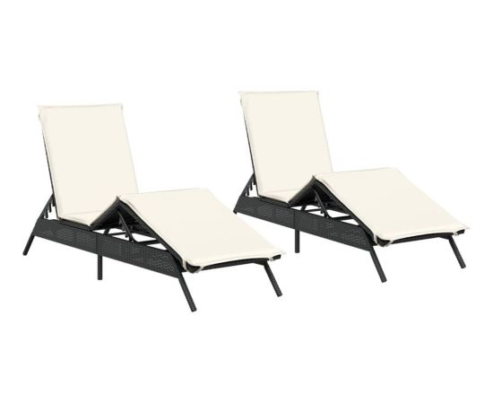 vidaXL Leżaki z poduszkami, 2 szt., czarne, polirattan Шезлонги и пляжные стулья