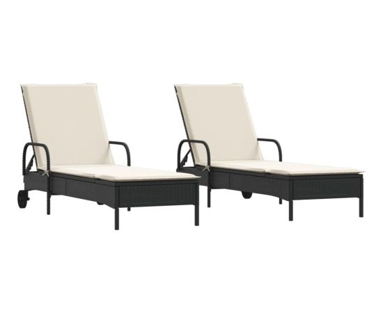 vidaXL Leżaki z poduszkami, 2 szt., czarne, polirattan Шезлонги и пляжные стулья