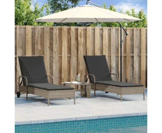 vidaXL Leżaki z poduszkami, 2 szt., jasnoszare, polirattan Шезлонги и пляжные стулья