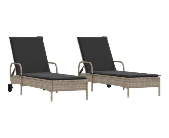 vidaXL Leżaki z poduszkami, 2 szt., jasnoszare, polirattan Шезлонги и пляжные стулья