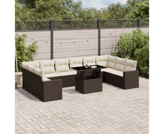 vidaXL 11-cz. zestaw mebli ogrodowych z poduszkami, brązowy, rattan PE Dārza mēbeļu komplekti