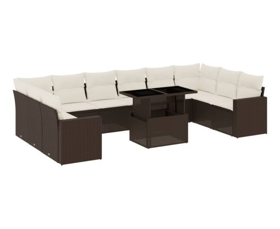 vidaXL 11-cz. zestaw mebli ogrodowych z poduszkami, brązowy, rattan PE Dārza mēbeļu komplekti