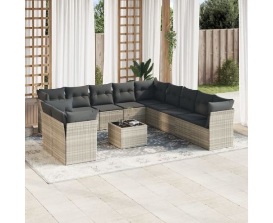 vidaXL 12-cz. zestaw mebli ogrodowych, z poduszkami, jasnoszary Dārza mēbeļu komplekti