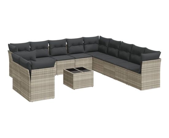 vidaXL 12-cz. zestaw mebli ogrodowych, z poduszkami, jasnoszary Dārza mēbeļu komplekti