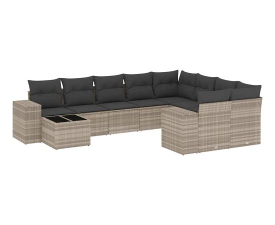 vidaXL 10-cz. zestaw wypoczynkowy do ogrodu, z poduszkami, jasnoszary Dārza mēbeļu komplekti