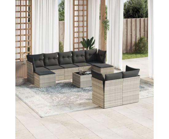 vidaXL 10-cz. zestaw wypoczynkowy do ogrodu, z poduszkami, jasnoszary Dārza mēbeļu komplekti