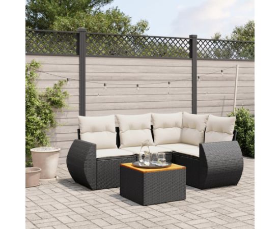 vidaXL 5-cz. zestaw wypoczynkowy do ogrodu, poduszki, czarny rattan PE Dārza mēbeļu komplekti