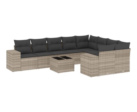 vidaXL 10-cz. zestaw wypoczynkowy do ogrodu, z poduszkami, jasnoszary Dārza mēbeļu komplekti