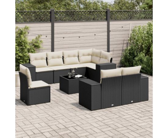 vidaXL 9-cz. zestaw wypoczynkowy do ogrodu, z poduszkami, czarny Dārza mēbeļu komplekti